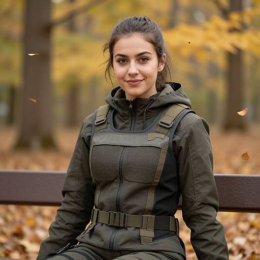 Confident Woman in Autumn Forest