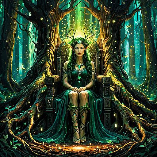 Emerald-Eyed Forest Dryad on Throne