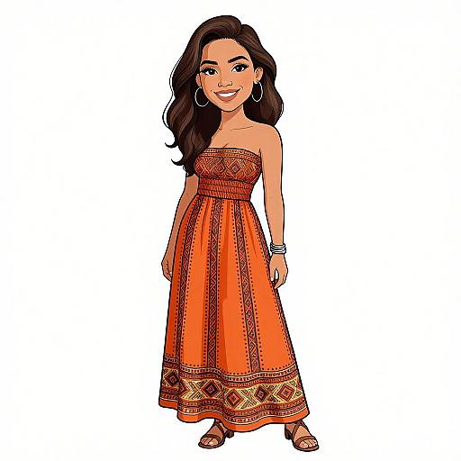 Bohemian Woman in Vibrant Orange Dress