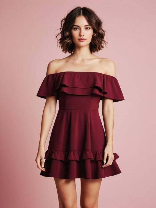 Elegant Woman in Burgundy Mini Dress