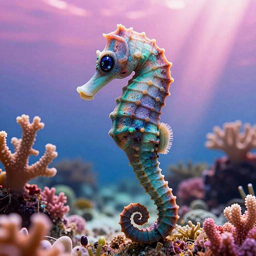 Graceful Seahorse in Vibrant Coral Reef