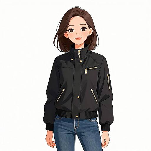 Smiling Woman in Stylish Black Parka