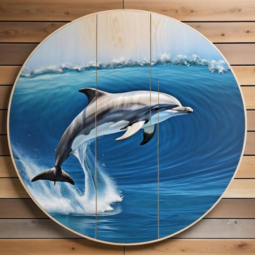 Elegant Dolphin Portrait on Wood Panel