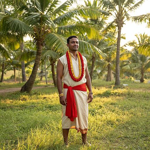 Man in Traditional Indian Attire in Palm Grove