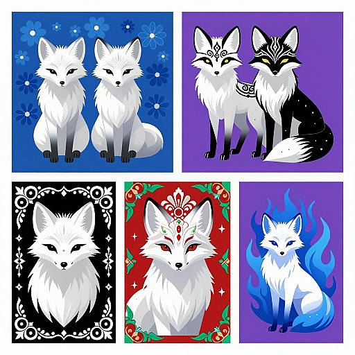 Illustrations of White Foxes in Various Styles