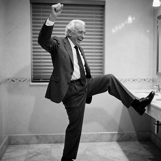 Joyful Elderly Man in Stylish Bathroom