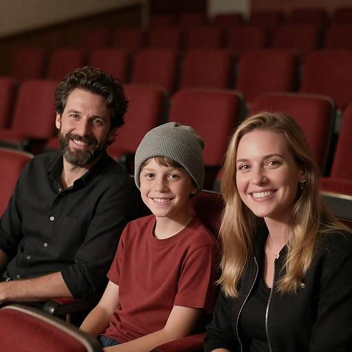 Smiling Trio in Theaters Red Seats