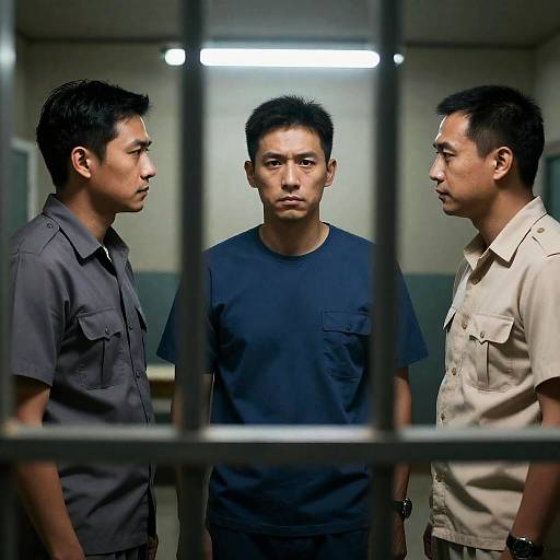 Serious Discussion in Dimly Lit Room