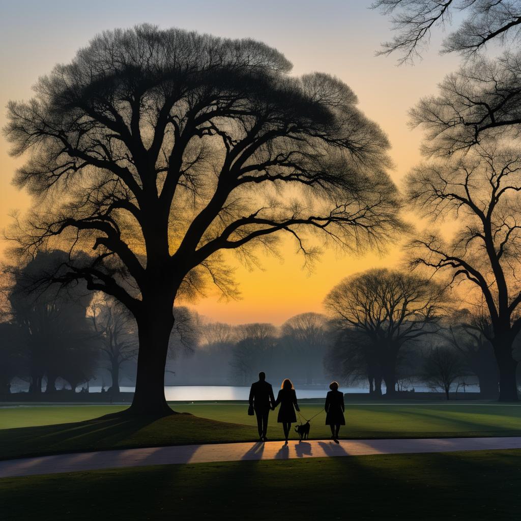 Dusk Serenity: Tree and Couple Silhouette