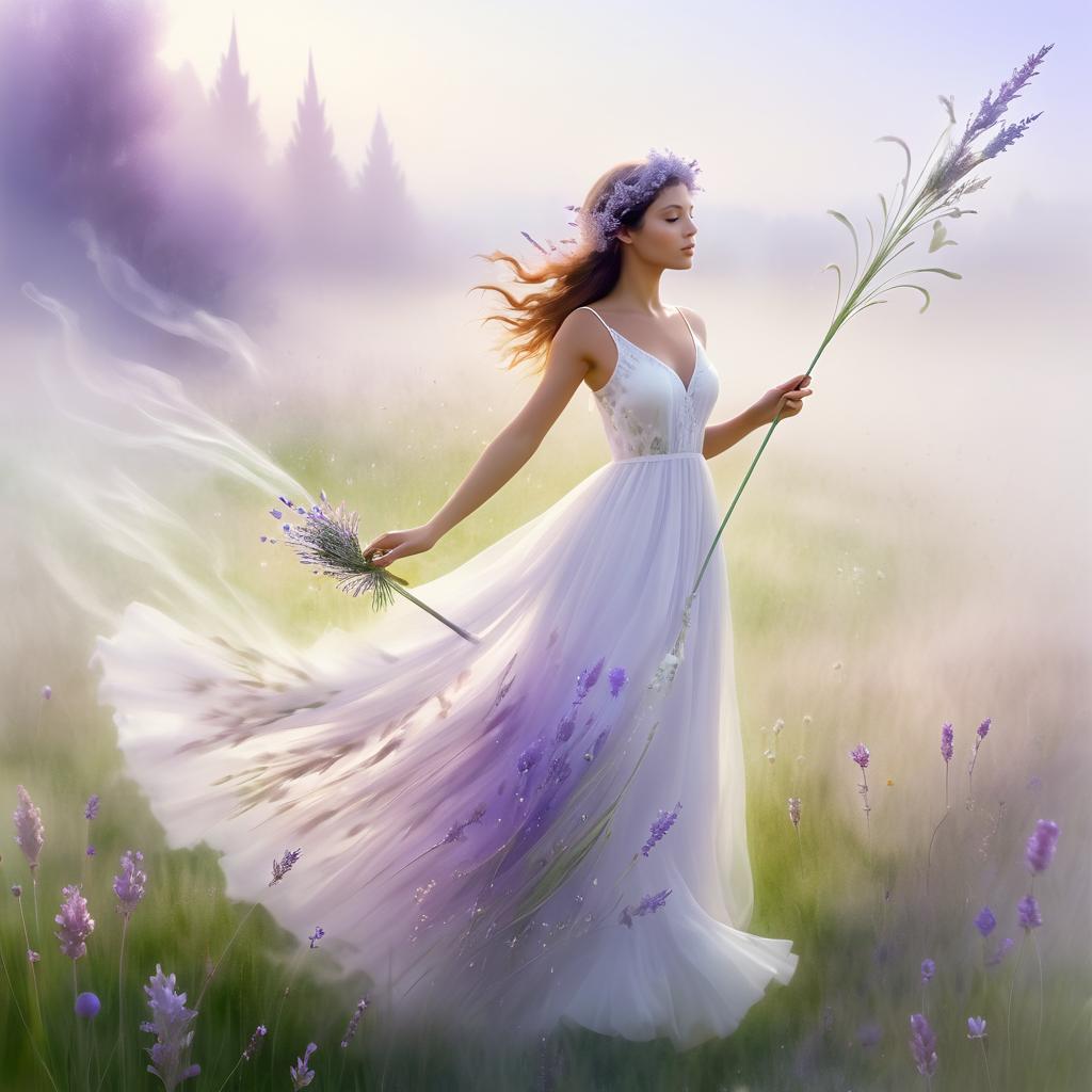 Serene Meadow with Flower Staff Fantasy