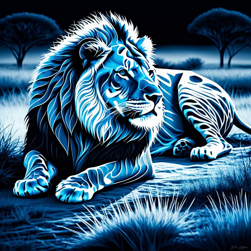 Intricate X-Ray Lion in Glowing Savannah