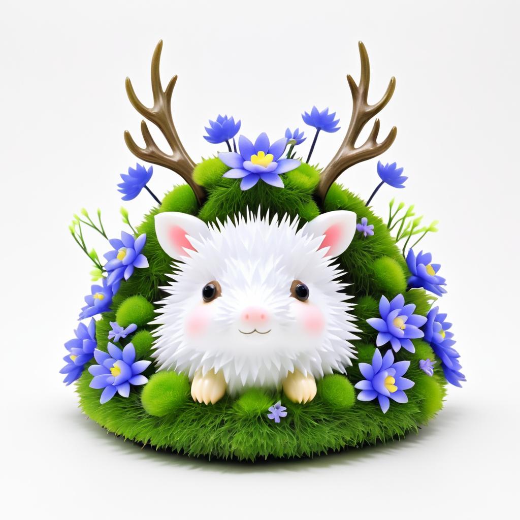 Kawaii Hedgehog with Moss Antlers