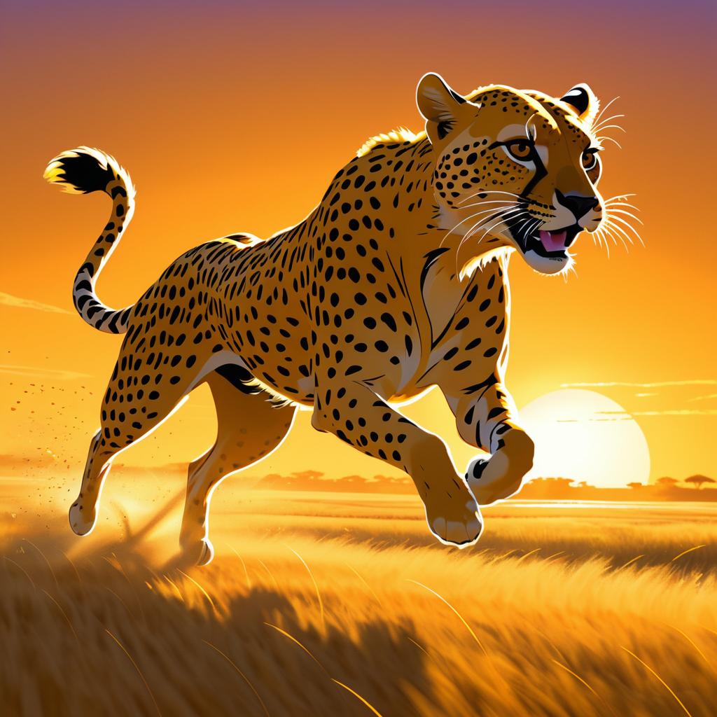 Fearless Cheetah Sprinting at Sunrise