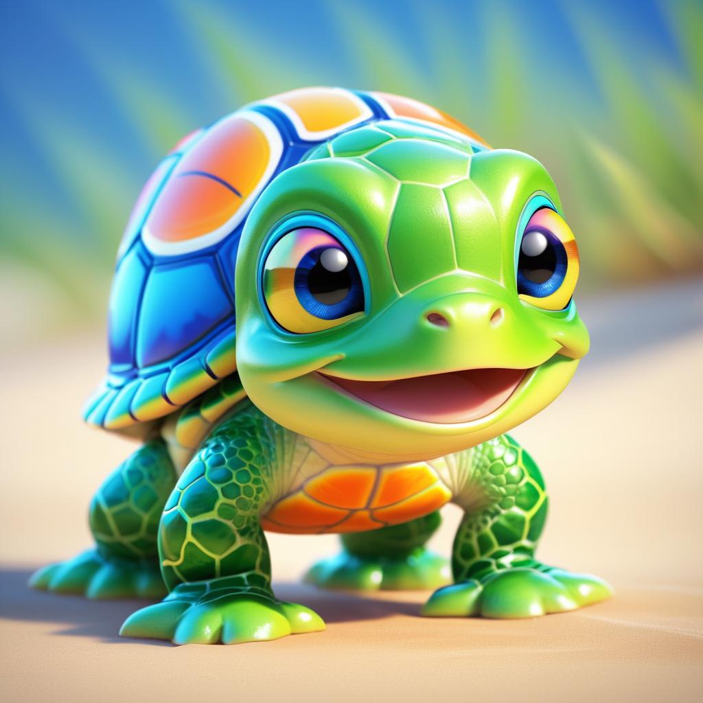 Adorable Pixar-Style Baby Turtle Illustration