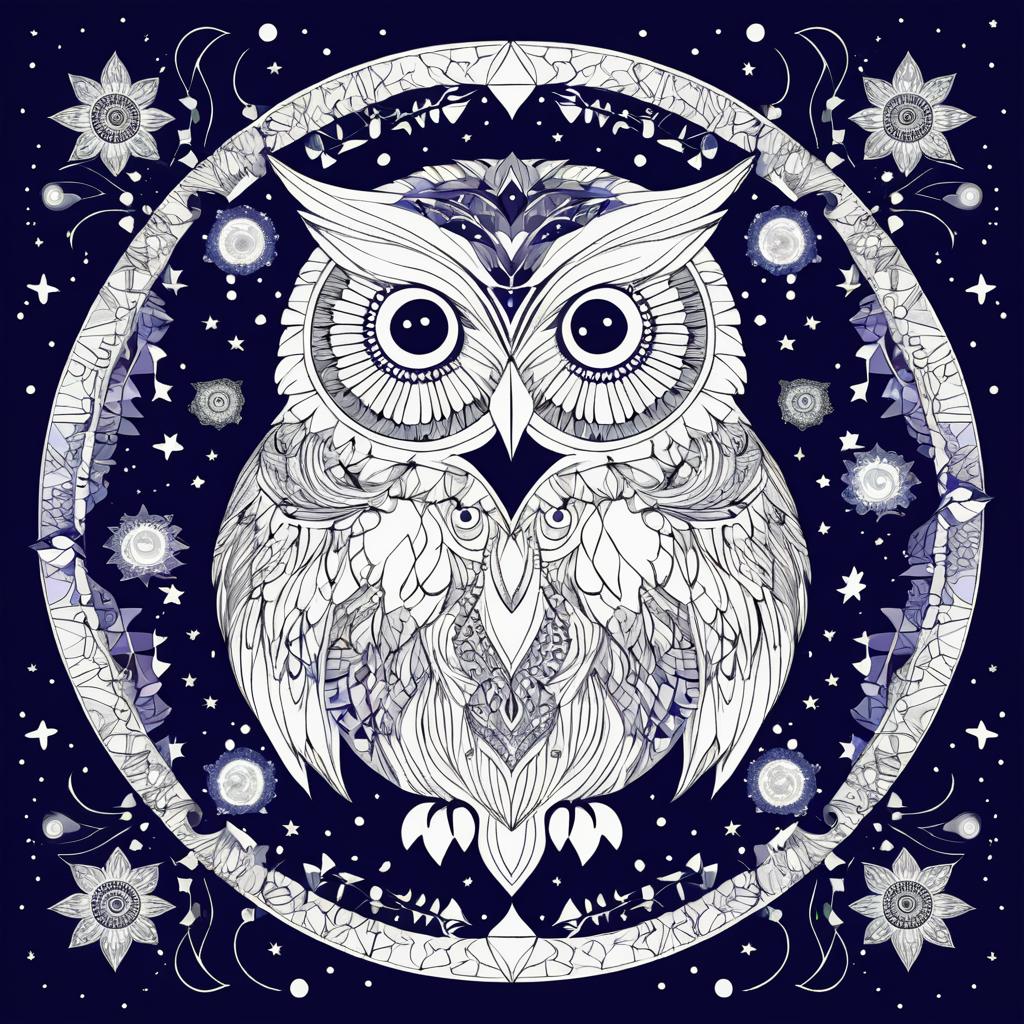 Intricate Owl Mandala with Stars