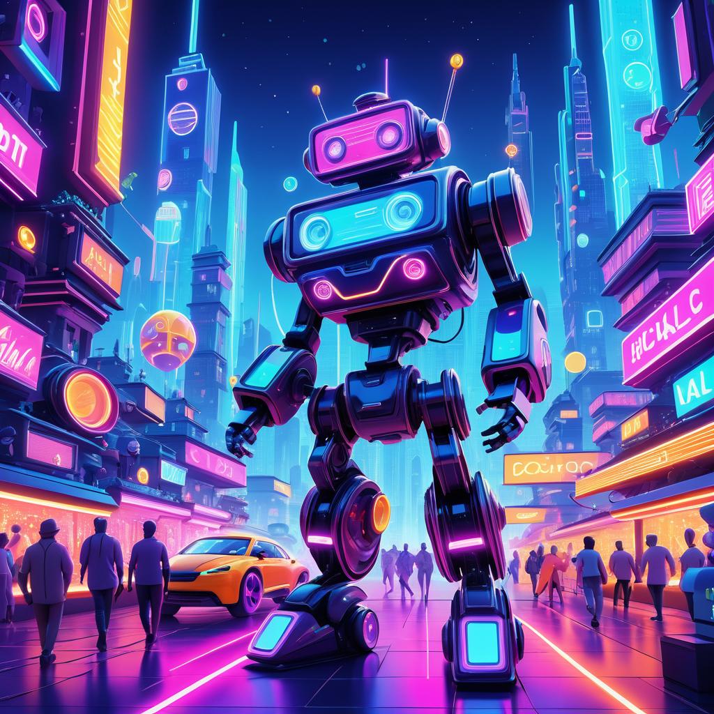 Curious Robot's Adventure in Neon City