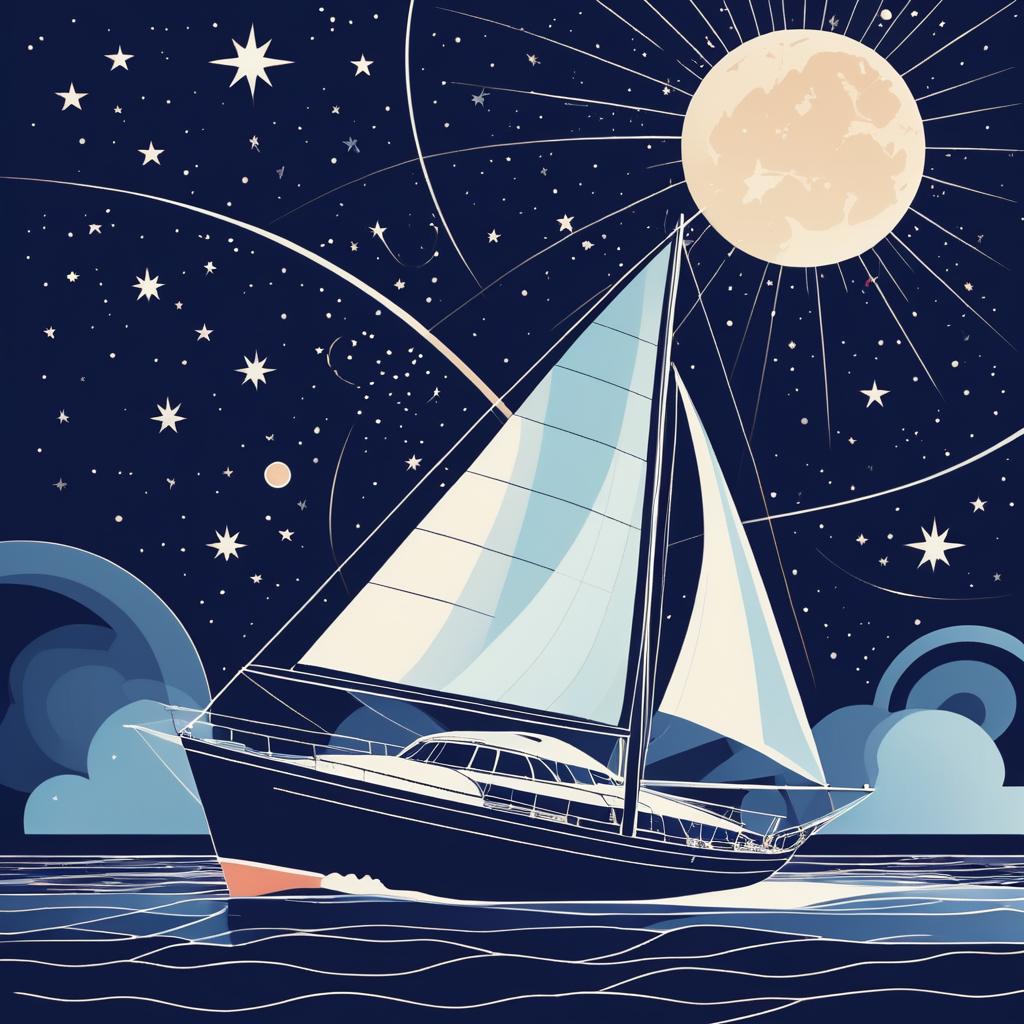 Retro Sailboat Blast Off to Space