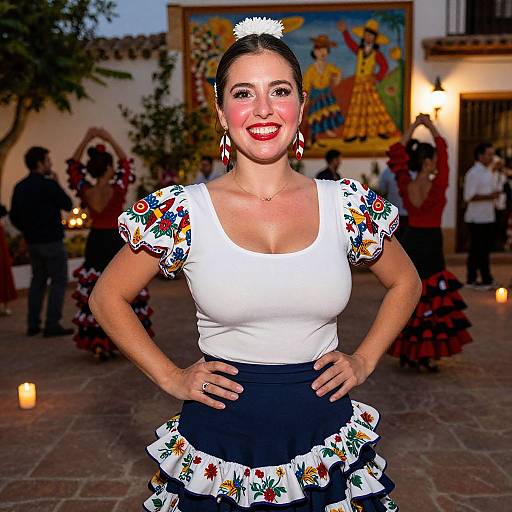 Cheerful Woman in Spanish Fiesta Dress