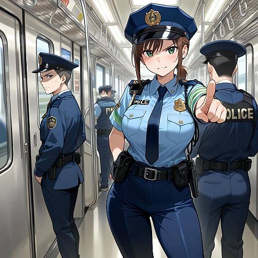 Anime Police Officers Inside Train