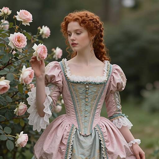 Victorian Style Woman in Pink and Teal Corset Dress