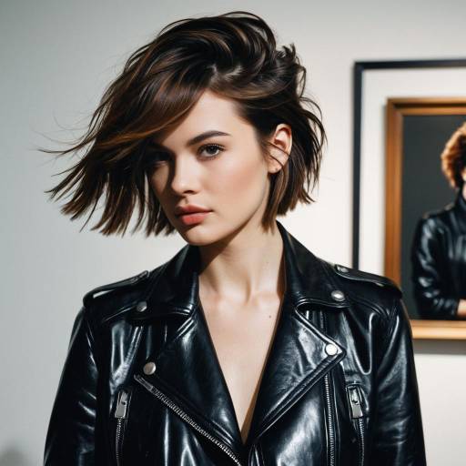 Fashion Model with Modern Shag and Leather Jacket
