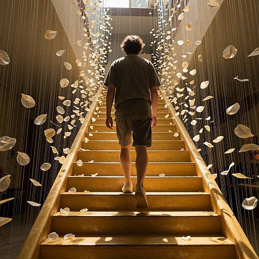 Surreal Ascension Through Petal Staircase