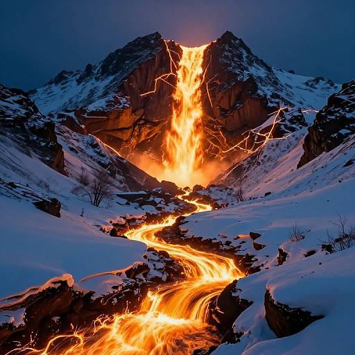 Molten Light Cascades Over Majestic Mountain