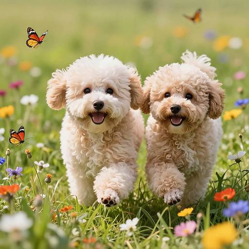 Two Cockapoos Playing in Meadow