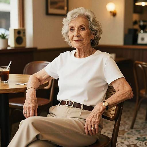 Stylish Old Lady in Retro Cafe