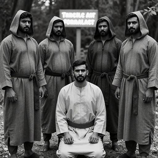 Dramatic Forest Gathering in Monochrome