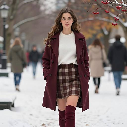 Chic Winter Skirt Outfit in Snowy Park