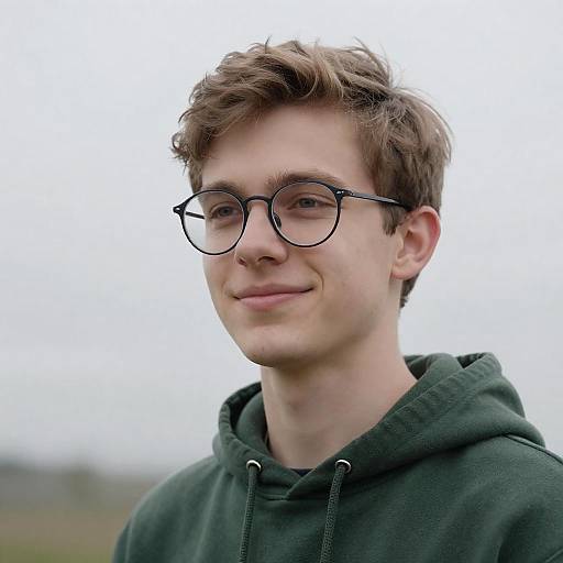 Young Man in Hoodie with Glasses