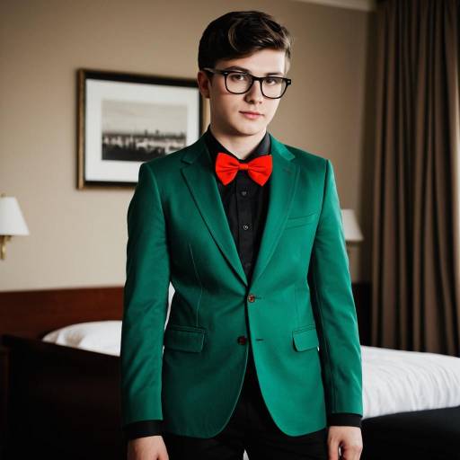 Young Man in Green Suit with Red Bow Tie