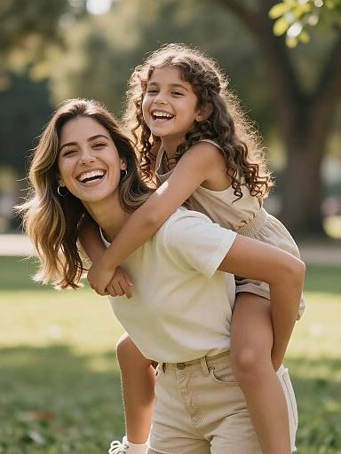 Candid Playful Mother-Daughter Park Moment