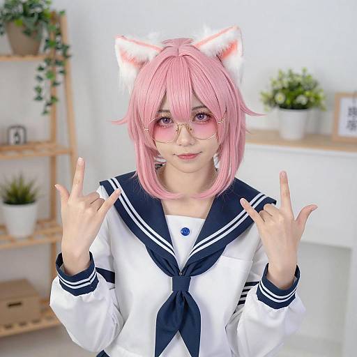 Playful Pink-Haired Cosplay Portrait