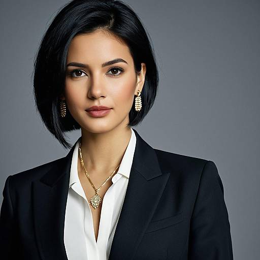 Elegant Woman in Black Suit with Jewelry