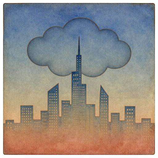 Whimsical Abstract Sky City Encaustic