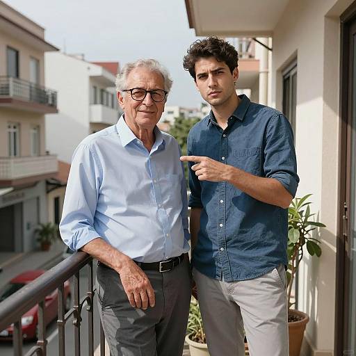 Two Men on a Balcony in the City