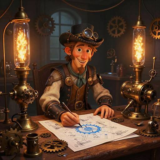 Whimsical Steampunk Inventor's Workshop
