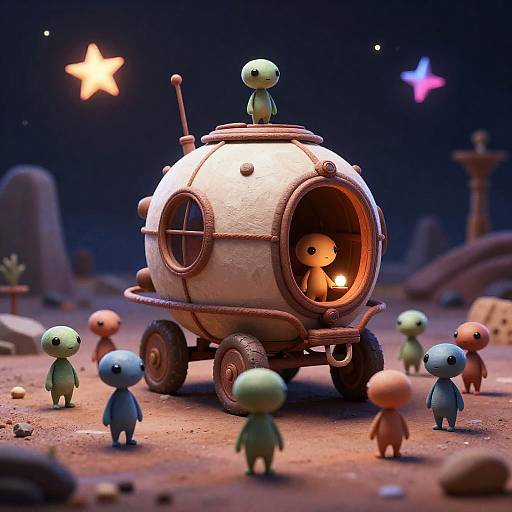 Nomadic Alien Caravan with Small Graceful Creatures