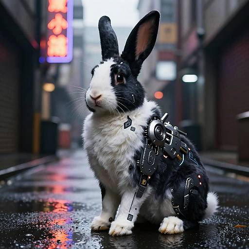 Cyberpunk Anthro Rabbit in Neon Alley