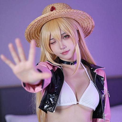 Blonde Cosplayer in Wicker Hat