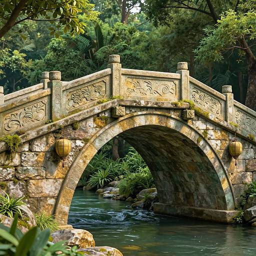 Ancient Stone Arch Bridge in Forest
