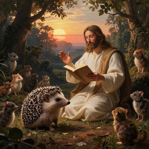 Jesus Hedgehog Preaching at Sunset