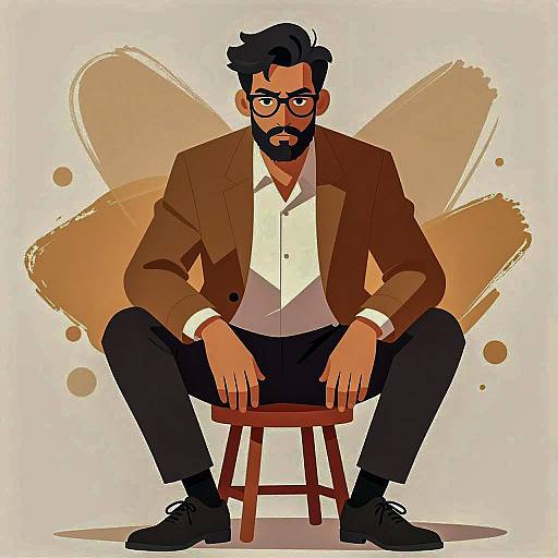 Focused Bearded Man in Digital Illustration