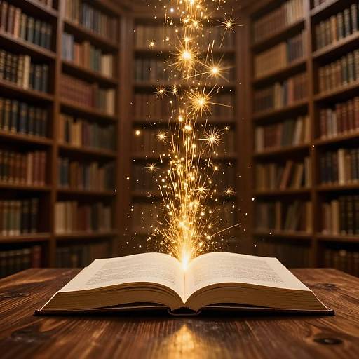 Magical Library with Glowing Books