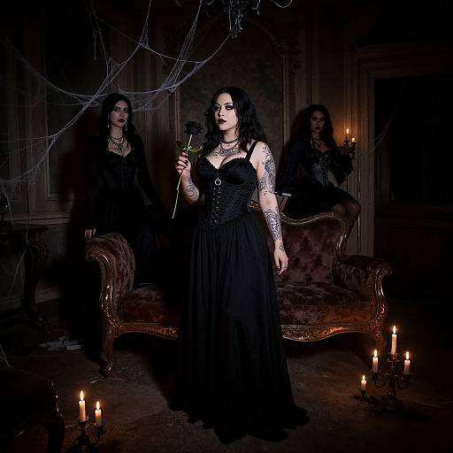 Curvy Goth Women in Haunted Mansion
