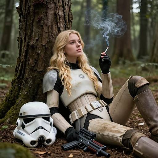 Blonde Girl in Stormtrooper Armor Resting