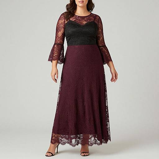 Plus-Size Model in Burgundy Lace Gown