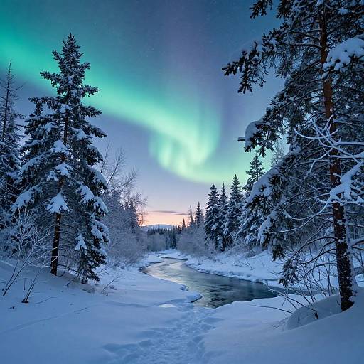 Arctic Twilight Woods with Northern Lights